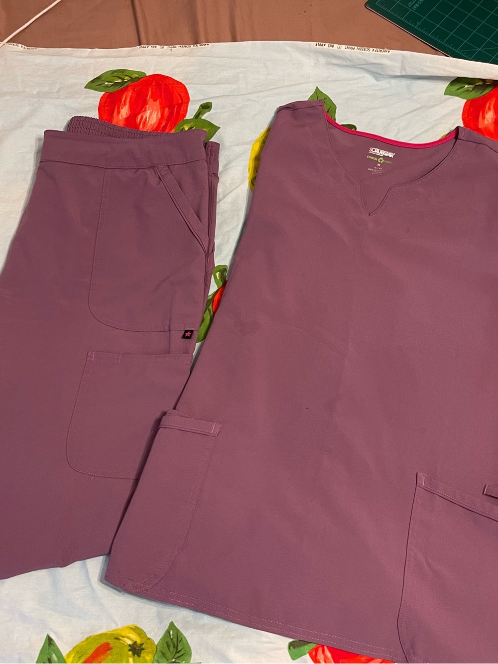 Scrubstar Rose-Purple V-Neck Top with Pink Trim